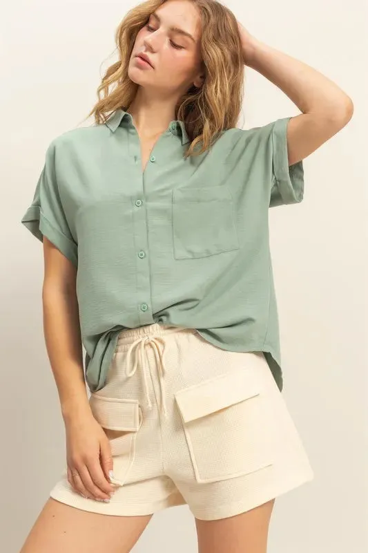 HYFVE Button Down Collared Neck Short Sleeve Shirt sold by Charming Charlie