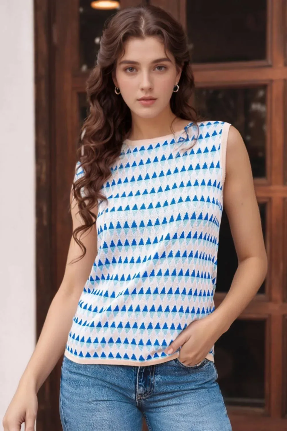 Stripe Geometric Print Round Neck Slim Fit Sweater Vest sold by Charming Charlie