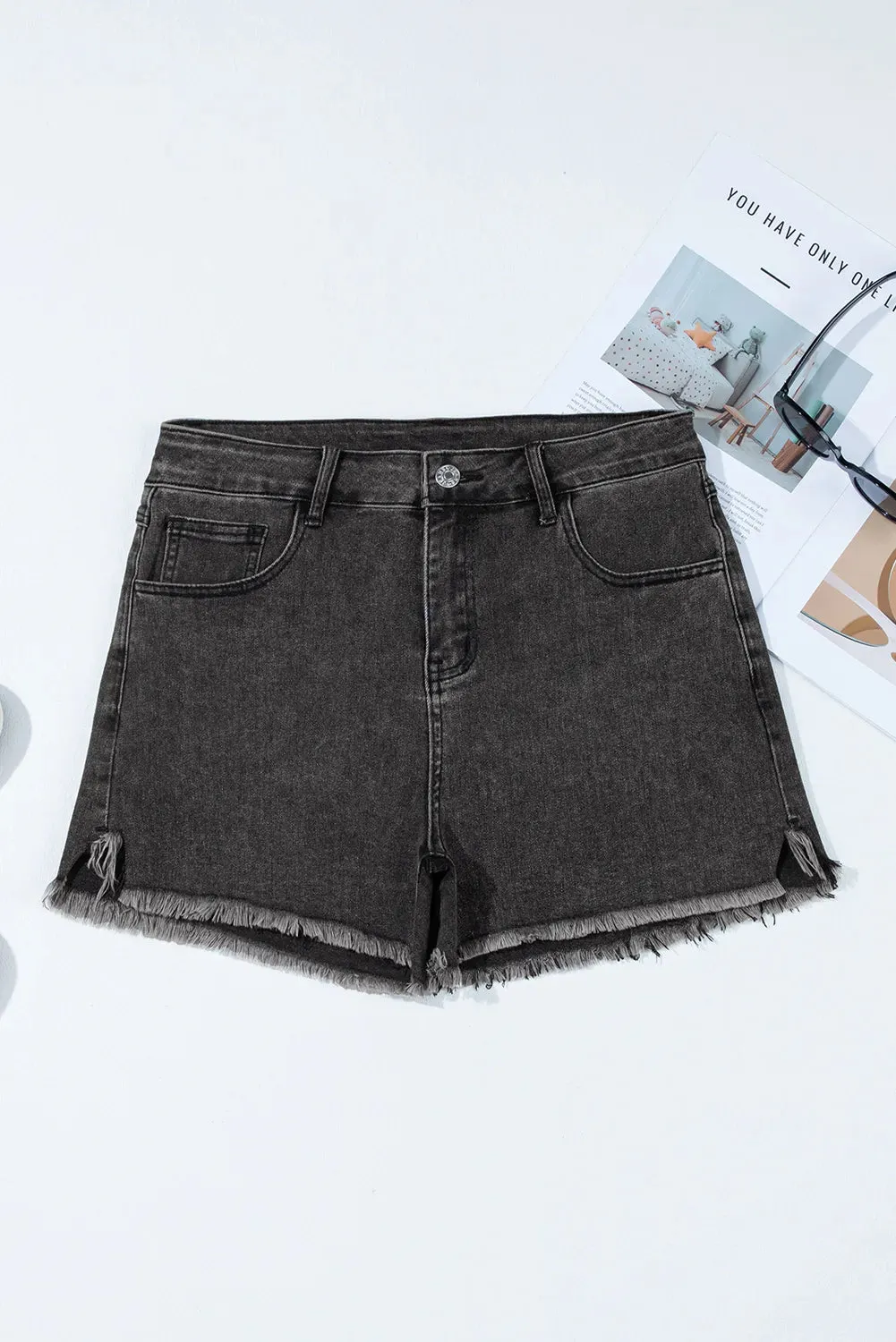 Raw Hem High Waist Denim Shorts sold by Charming Charlie product image thumbnail 4