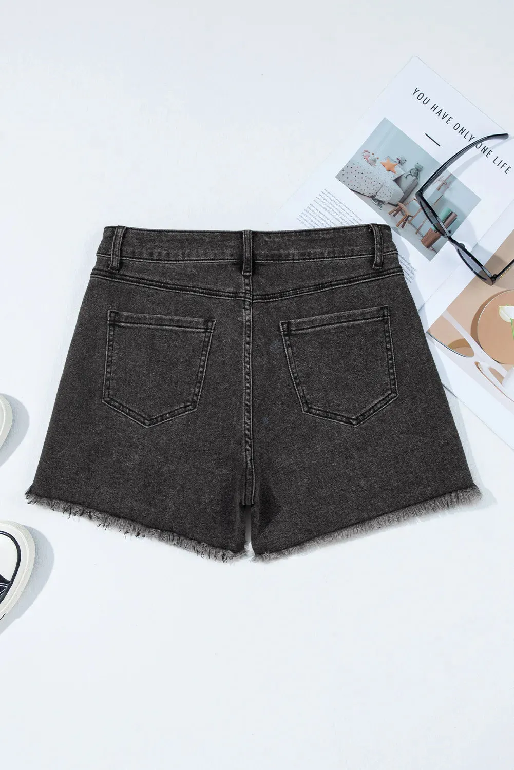 Raw Hem High Waist Denim Shorts sold by Charming Charlie product image thumbnail 3