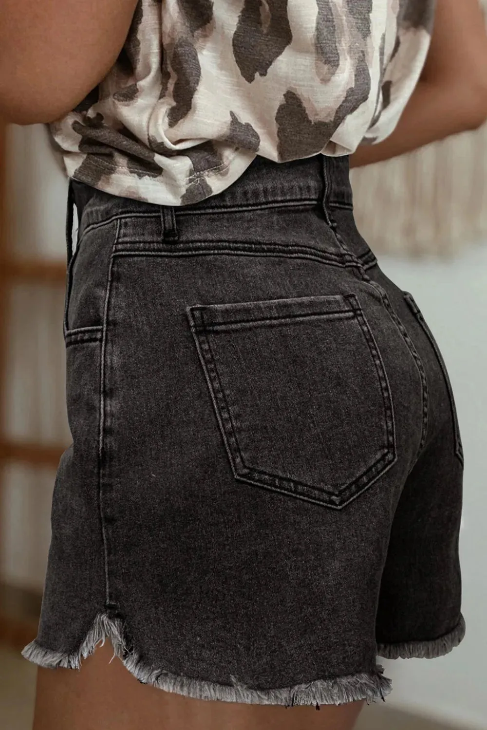 Raw Hem High Waist Denim Shorts sold by Charming Charlie product image thumbnail 2