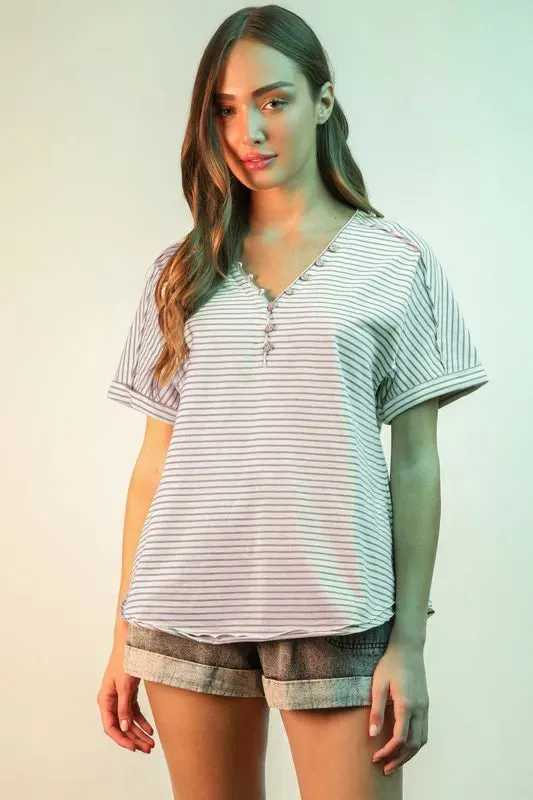 VERY J Striped V-Neck Short Sleeve T-Shirt sold by Charming Charlie