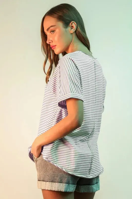 VERY J Striped V-Neck Short Sleeve T-Shirt sold by Charming Charlie product image thumbnail 3