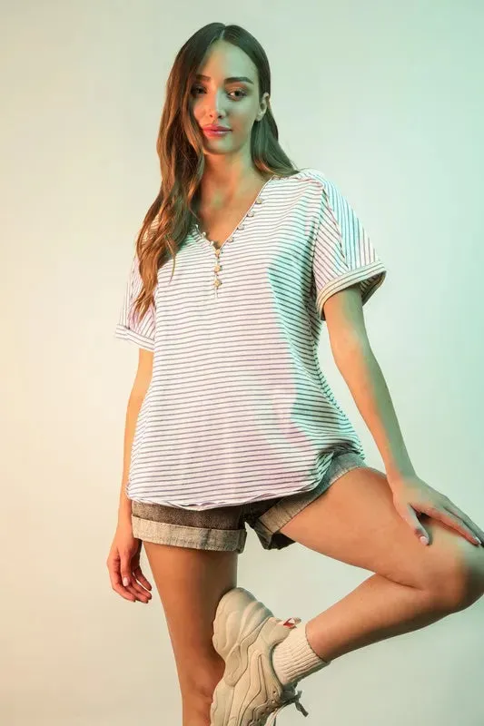 VERY J Striped V-Neck Short Sleeve T-Shirt sold by Charming Charlie product image thumbnail 4