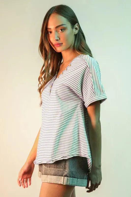 VERY J Striped V-Neck Short Sleeve T-Shirt sold by Charming Charlie product image thumbnail 2