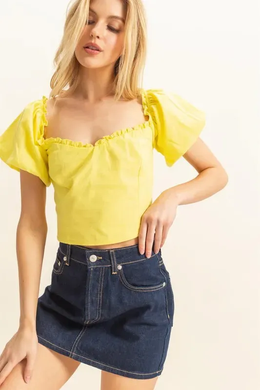 HYFVE Puff Sleeve Sweetheart Neck Top sold by Charming Charlie