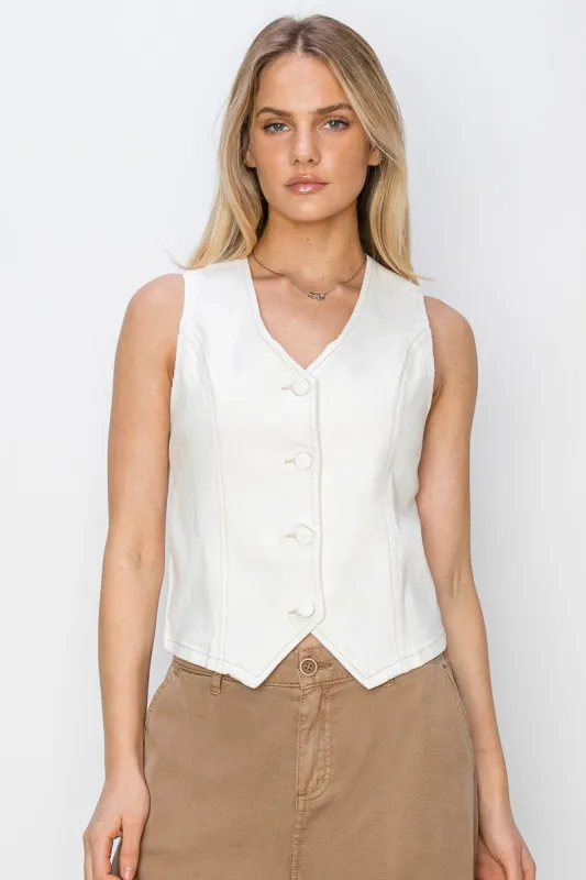 RISEN V Neck Button Down Vest sold by Charming Charlie