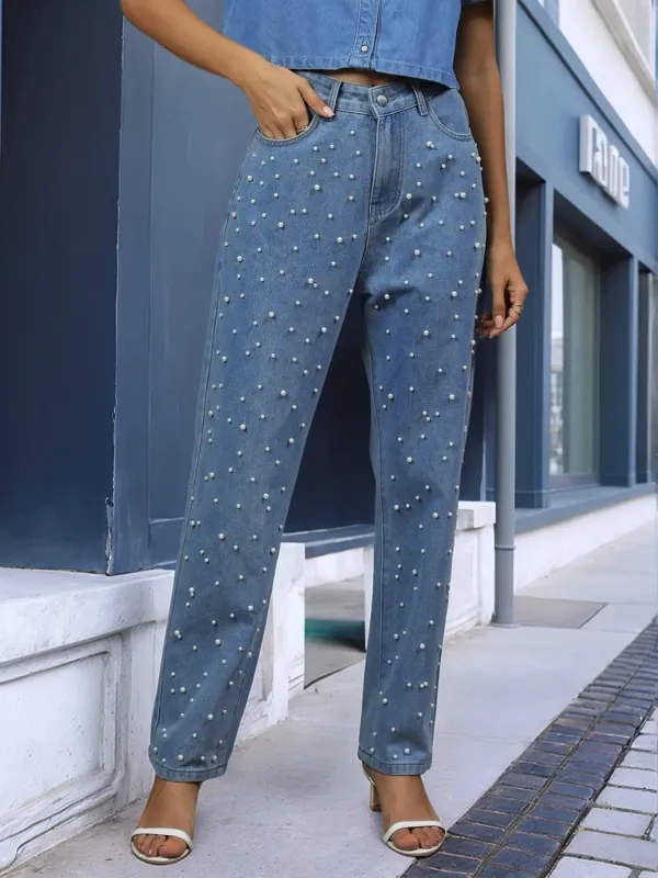 Pearl Detail Jeans with Pockets sold by Charming Charlie