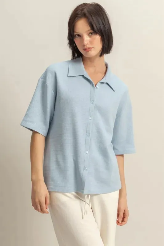 HYFVE Collared Neck Button Down Waffle Shirt sold by Charming Charlie