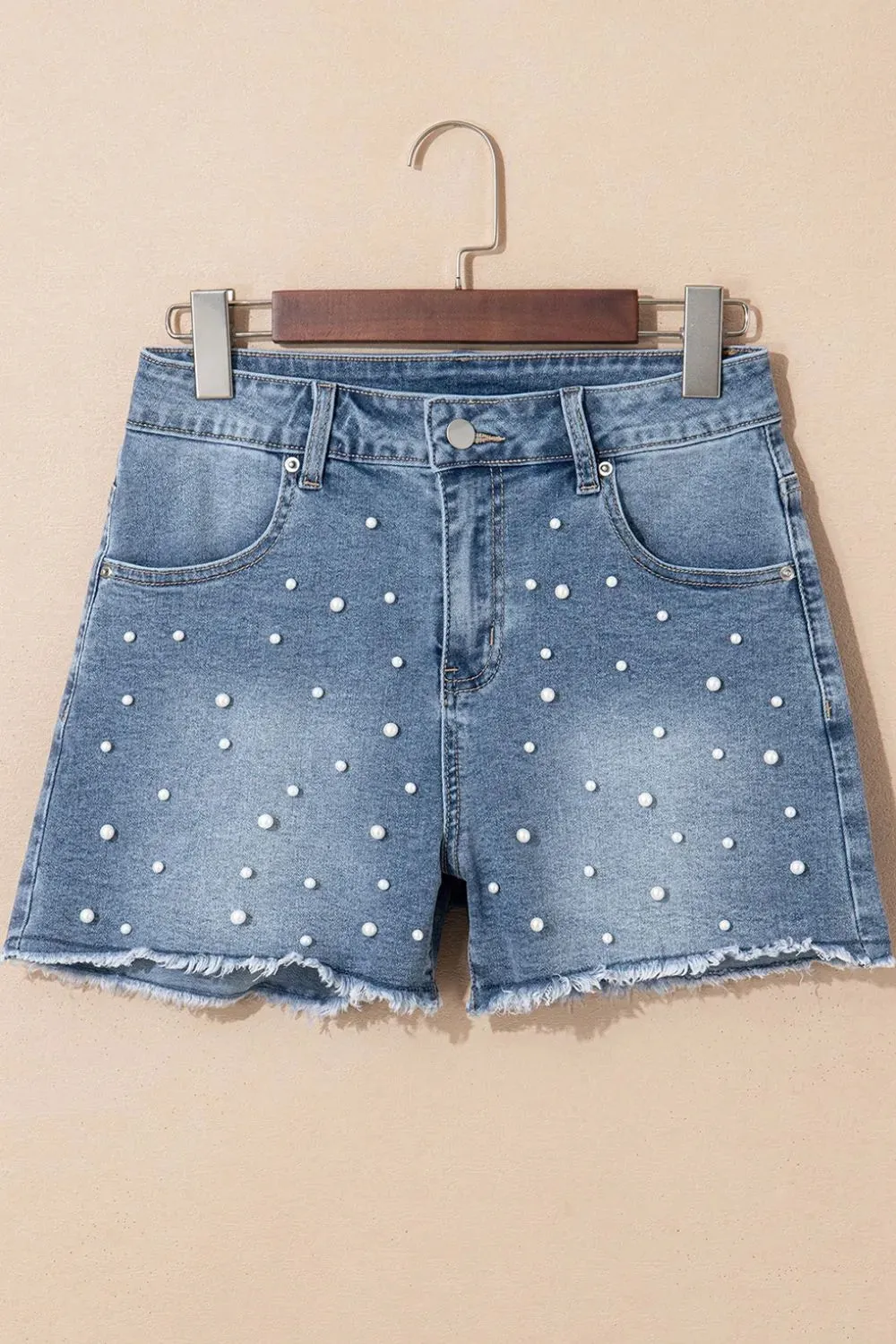 Pearl Beaded Raw Hem Wash Denim Shorts sold by Charming Charlie product image thumbnail 5