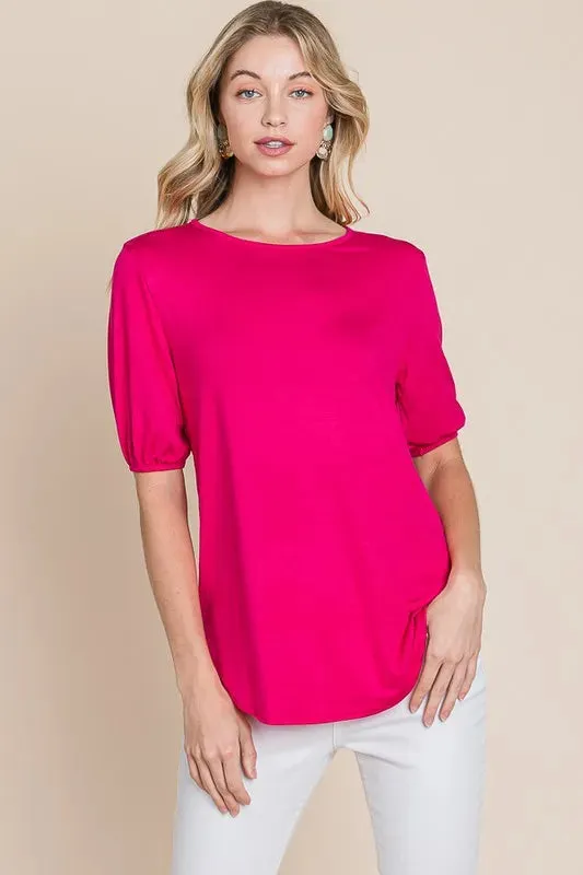 BOMBOM Round Neck Puff Sleeve T-Shirt sold by Charming Charlie