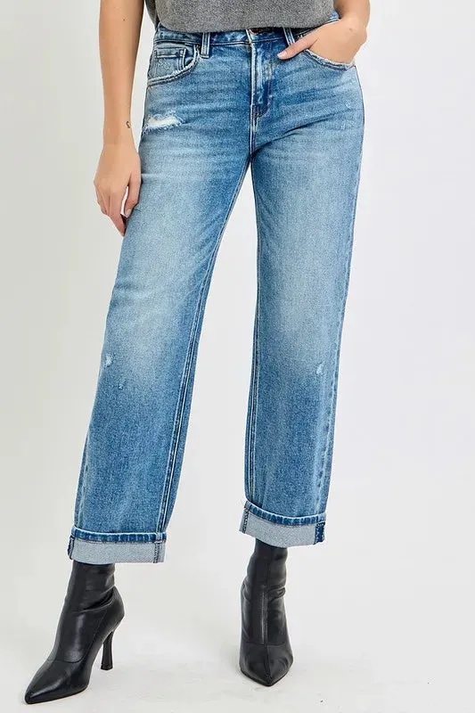 RISEN Plus Size iHigh Rise Ankle Boyfriend Distressed Jeans sold by Charming Charlie