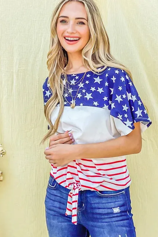 And The Why American Flag Print Tie Knot Front Casual Top sold by Charming Charlie