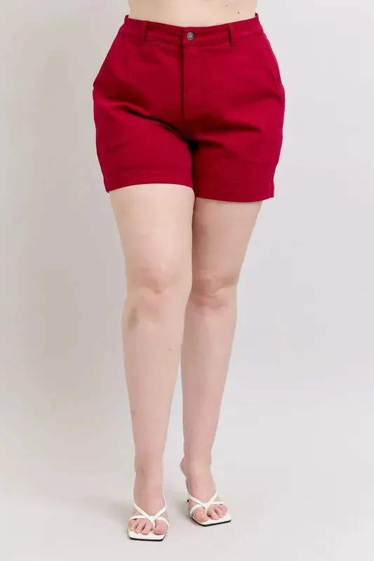 Judy Blue Plus Size High Waist Tummy Control Garment Dyed Heart Shaped Denim Shorts sold by Charming Charlie