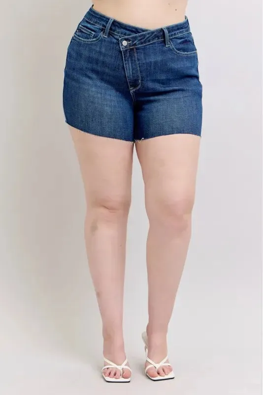 Judy Blue Plus Size High Waist Criss-Cross Waistband Denim Shorts sold by Charming Charlie product image thumbnail 2