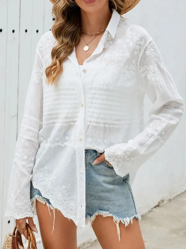 Button Down Collared Neck Long Sleeve Shirt sold by Charming Charlie