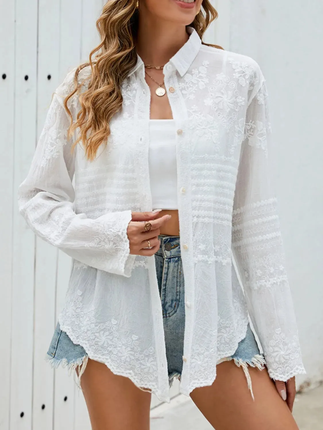 Button Down Collared Neck Long Sleeve Shirt sold by Charming Charlie product image thumbnail 2