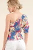 And The Why Allover Floral Print Smocked One Shoulder Blouse sold by Charming Charlie