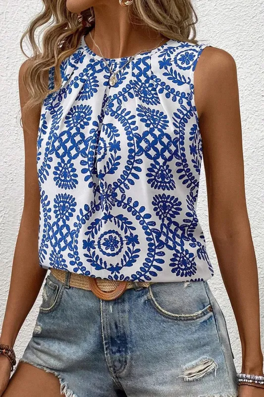 Printed Crew Neck Sleeveless Top sold by Charming Charlie
