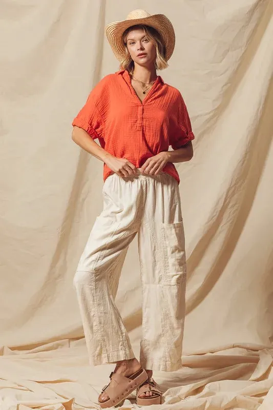 SO ME Cotton Linen Textured Woven Slouchy Wide Leg Pants sold by Charming Charlie
