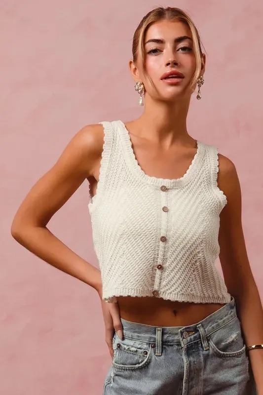 SO ME Chevron Pattern Buttoned Front Lightweight Tank Top sold by Charming Charlie