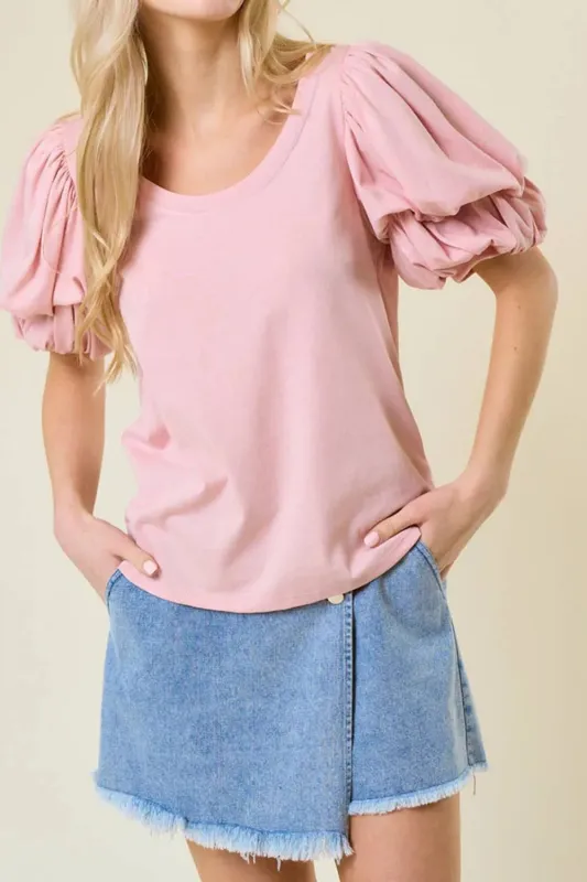 Round Neck Bubble Sleeve Top sold by Charming Charlie