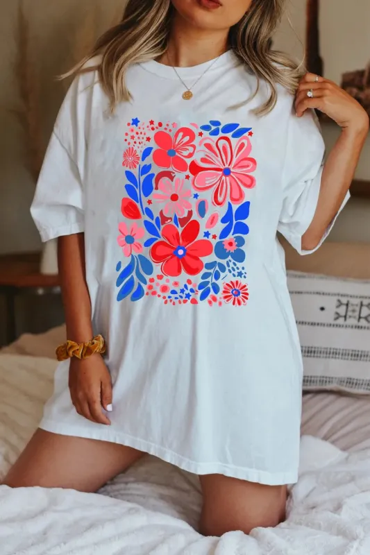 Flower Graphic Round Neck Short Sleeve T-Shirt sold by Charming Charlie