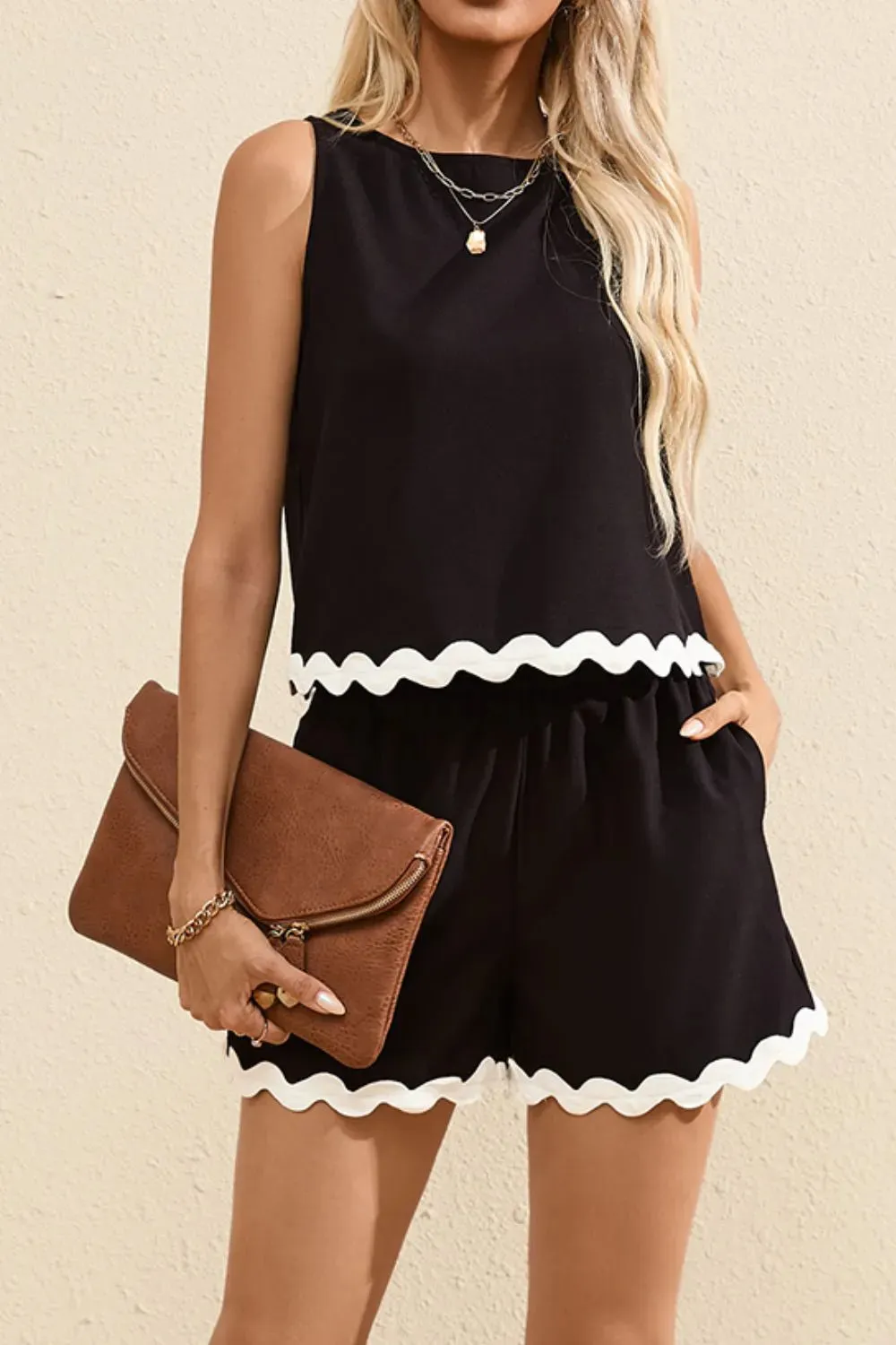 Ricrac Trim Tank Top and Elastic Waist Shorts Set sold by Charming Charlie product image thumbnail 5