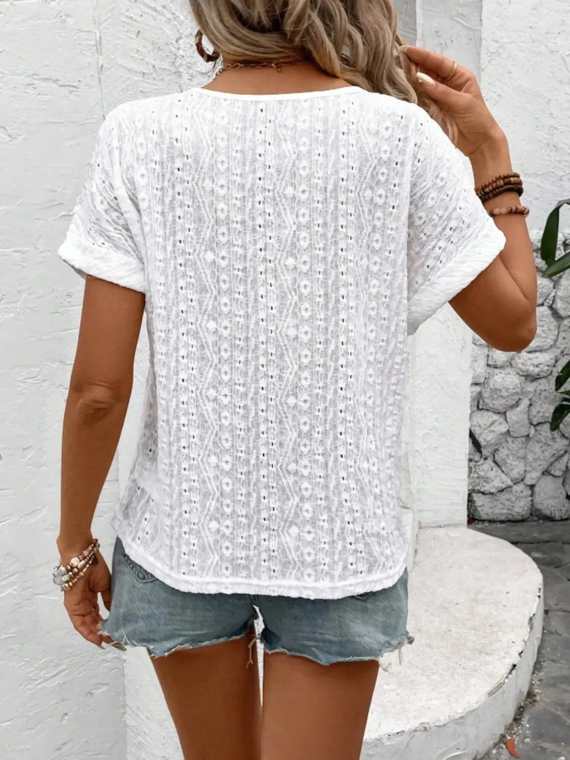Eyelet Round Neck Short Sleeve Top sold by Charming Charlie product image thumbnail 5