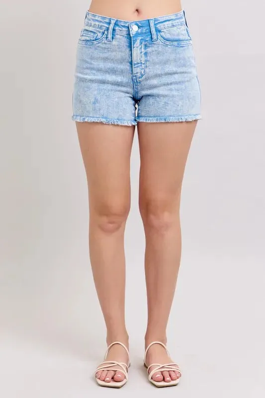 Judy Blue Mid Rise Garment Dyed Denim Shorts sold by Charming Charlie