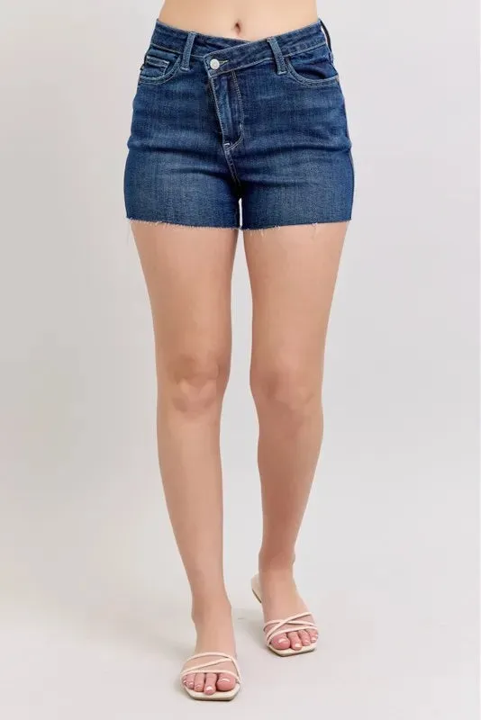Judy Blue High Waist Criss-Cross Waistband Denim Shorts sold by Charming Charlie