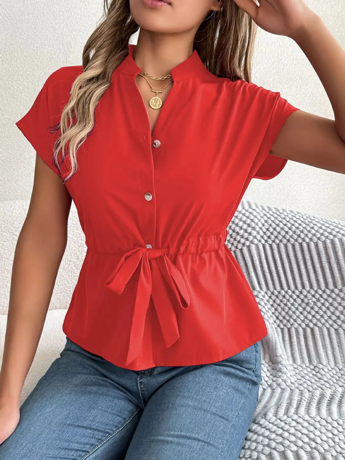 Notched Short Sleeve Blouse sold by Charming Charlie product image thumbnail 2