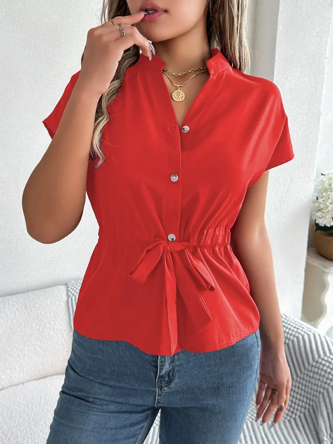 Notched Short Sleeve Blouse sold by Charming Charlie product image thumbnail 3