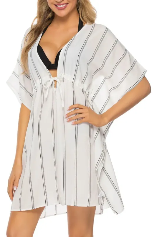 Drawstring Striped V-Neck Cover-Up sold by Charming Charlie