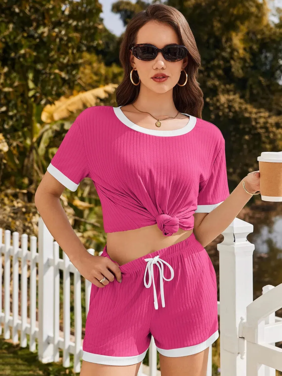 Ribbed Round Neck Top and Shorts Set sold by Charming Charlie product image thumbnail 3