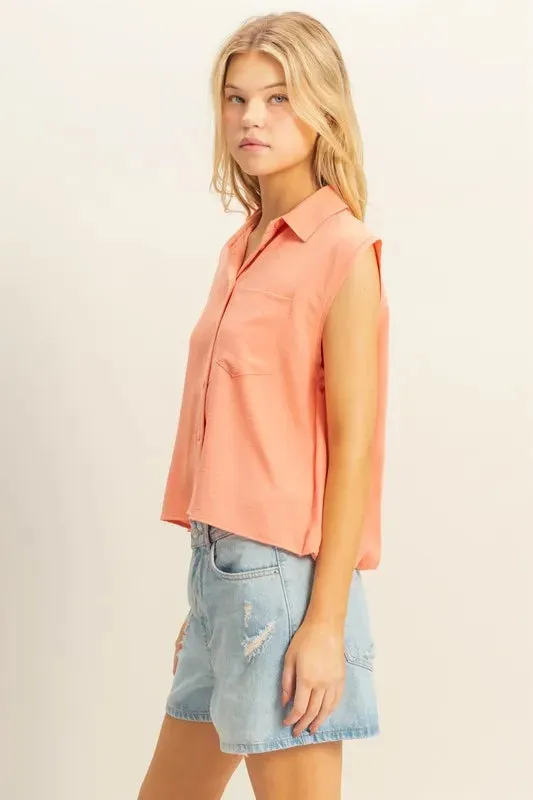 HYFVE Buttoned Front Sleeveless Collar Shirt sold by Charming Charlie product image thumbnail 2