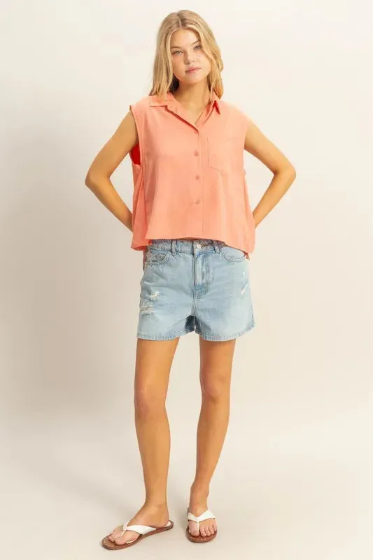 HYFVE Buttoned Front Sleeveless Collar Shirt sold by Charming Charlie product image thumbnail 4