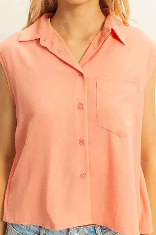 HYFVE Buttoned Front Sleeveless Collar Shirt sold by Charming Charlie product image thumbnail 5