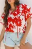 Plant Print Tiered Ruffled Sleeve Tie Neck Blouse sold by Charming Charlie