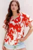 Plant Print Tiered Ruffled Sleeve Tie Neck Blouse sold by Charming Charlie