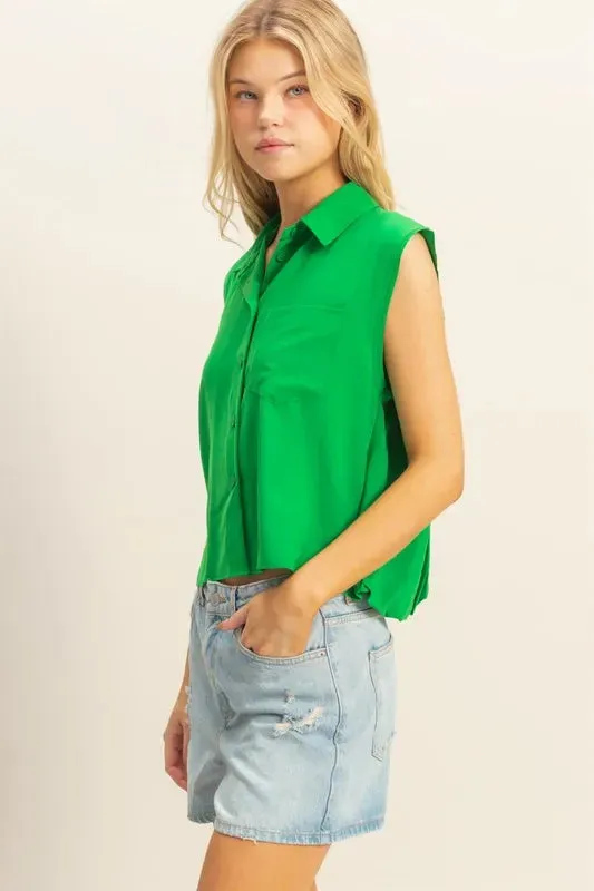 HYFVE Buttoned Front Sleeveless Collar Shirt sold by Charming Charlie product image thumbnail 2
