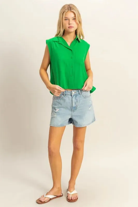 HYFVE Buttoned Front Sleeveless Collar Shirt sold by Charming Charlie product image thumbnail 4