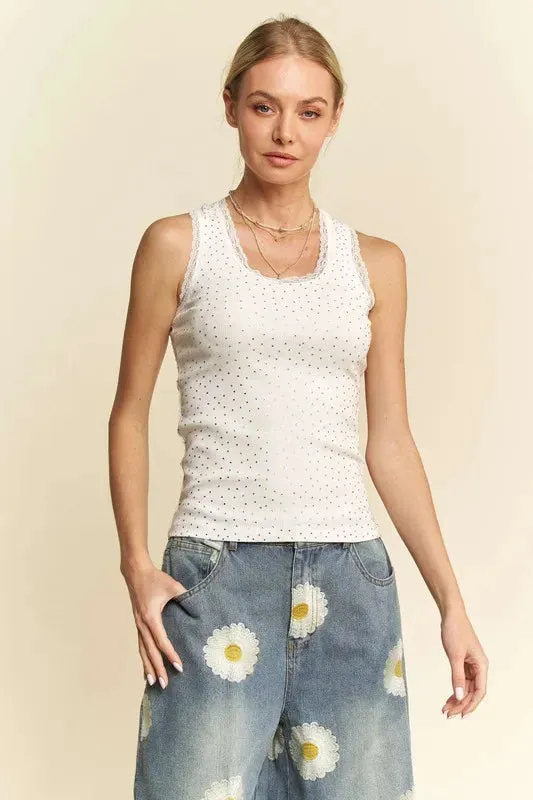 Davi & Dani Rhinestone Lace Trim Detail Tank sold by Charming Charlie product image thumbnail 3