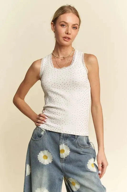 Davi & Dani Rhinestone Lace Trim Detail Tank sold by Charming Charlie product image thumbnail 2