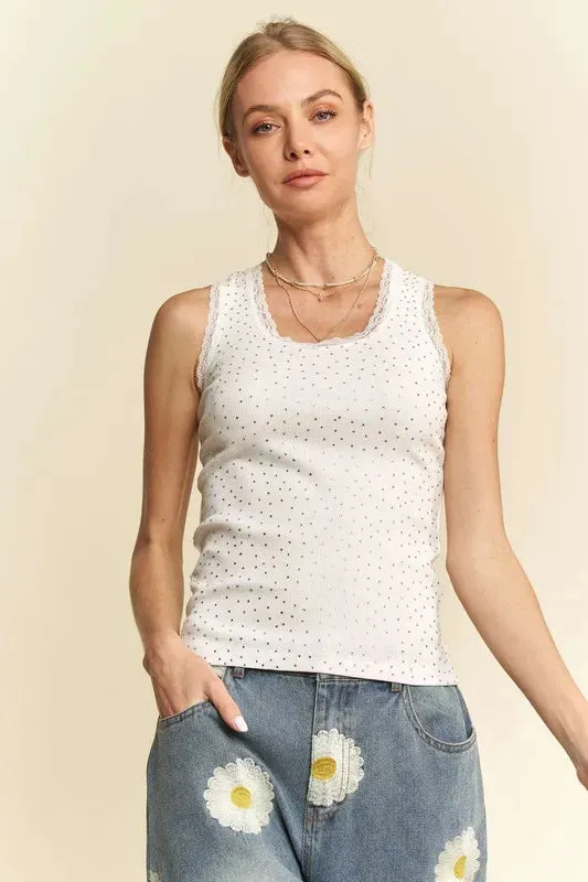 Davi & Dani Rhinestone Lace Trim Detail Tank sold by Charming Charlie product image thumbnail 5