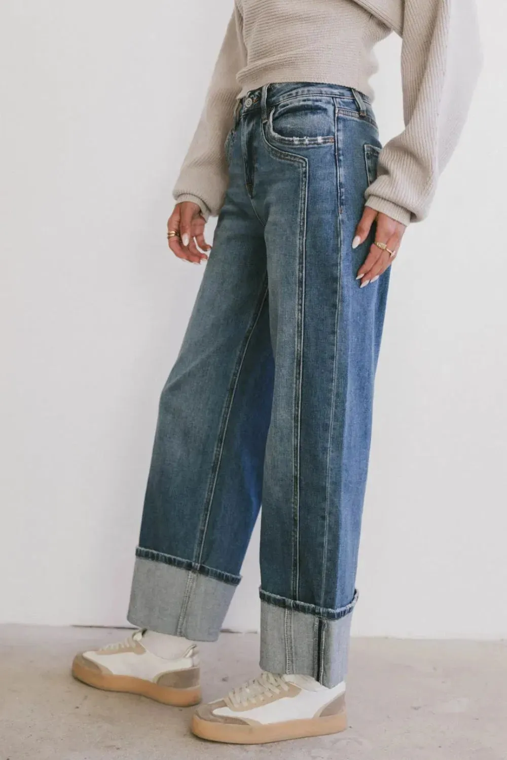 Wide Leg Cuff Jeans sold by Charming Charlie