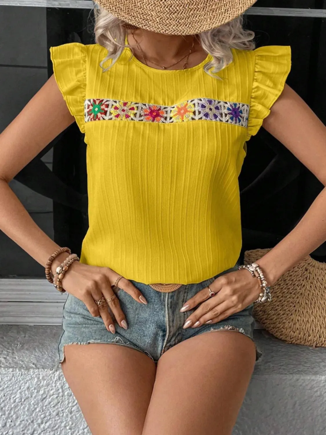 Ruffled Round Neck Cap Sleeve Blouse sold by Charming Charlie product image thumbnail 3