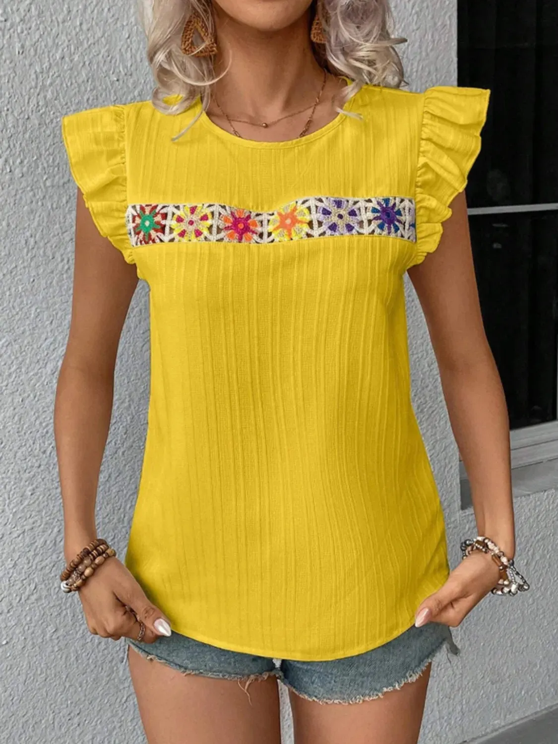 Ruffled Round Neck Cap Sleeve Blouse sold by Charming Charlie product image thumbnail 4