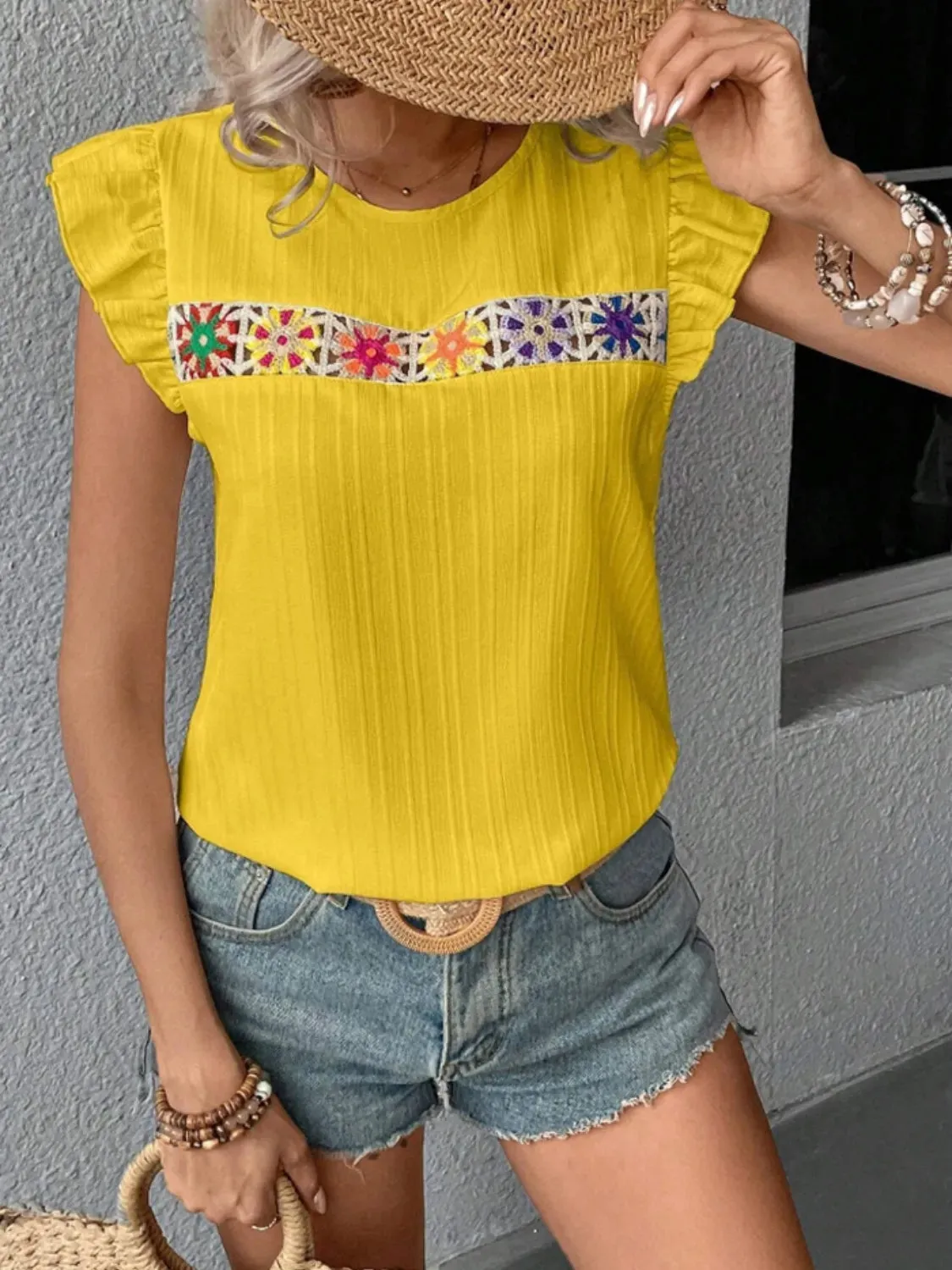 Ruffled Round Neck Cap Sleeve Blouse sold by Charming Charlie product image thumbnail 5