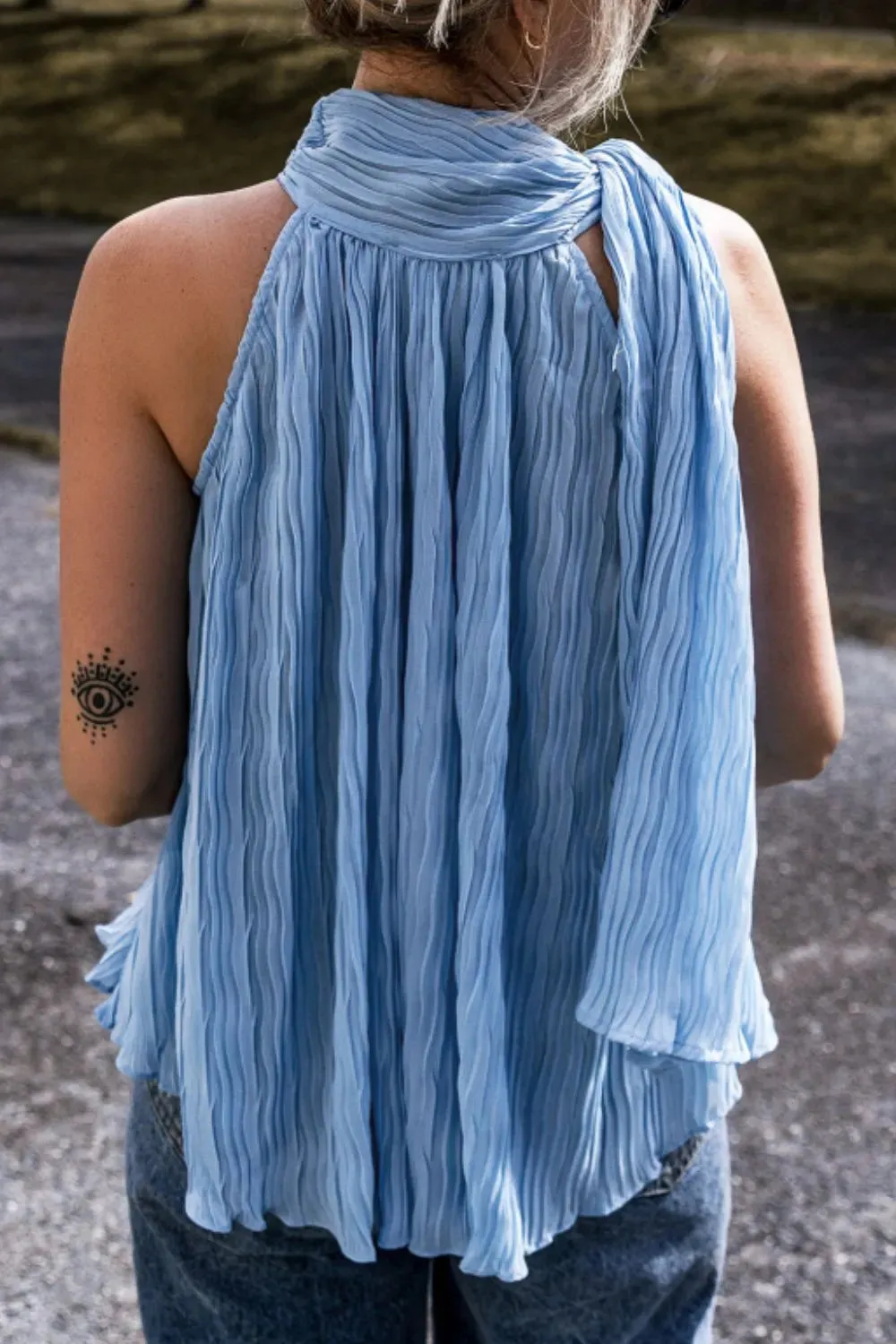 Textured Pleated Tied Mock Neck Flowy Tank Top sold by Charming Charlie product image thumbnail 2